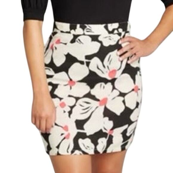MODCLOTH My, How Marvelous Black Floral Mini Pencil Linen Blend Skirt - Sz 0 NWT - Picture 1 of 4